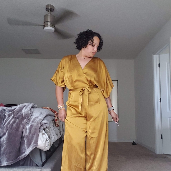 Elegant Gold Wrap Jumpsuit - Picture 1 of 2